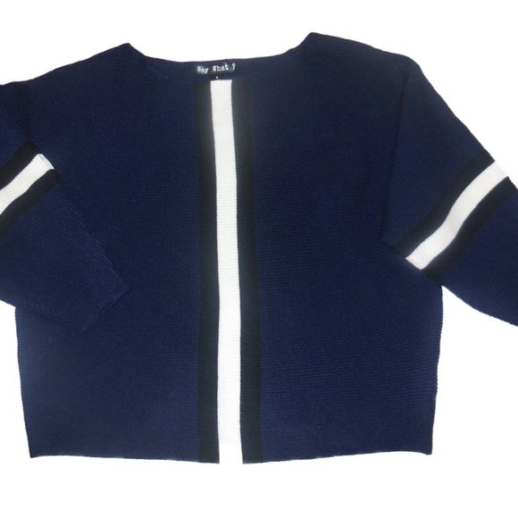 Pullover Cropped Sweater NEW Blue Short Knit Top 3/4 Sleeve Lightweight - Picture 2 of 9